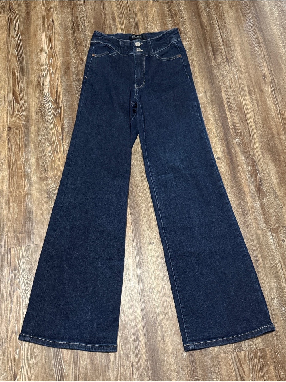 Judy Blue Wide Leg Two Button Jeans Women's 1/25 Dark Wash High Rise Stretchy